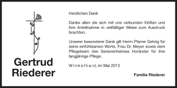 Traueranzeige von Gertrud Riederer von N-Land